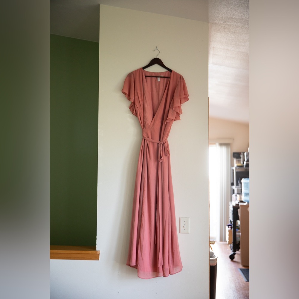 Hutch Pink flutter-sleeve wrap maxi dress